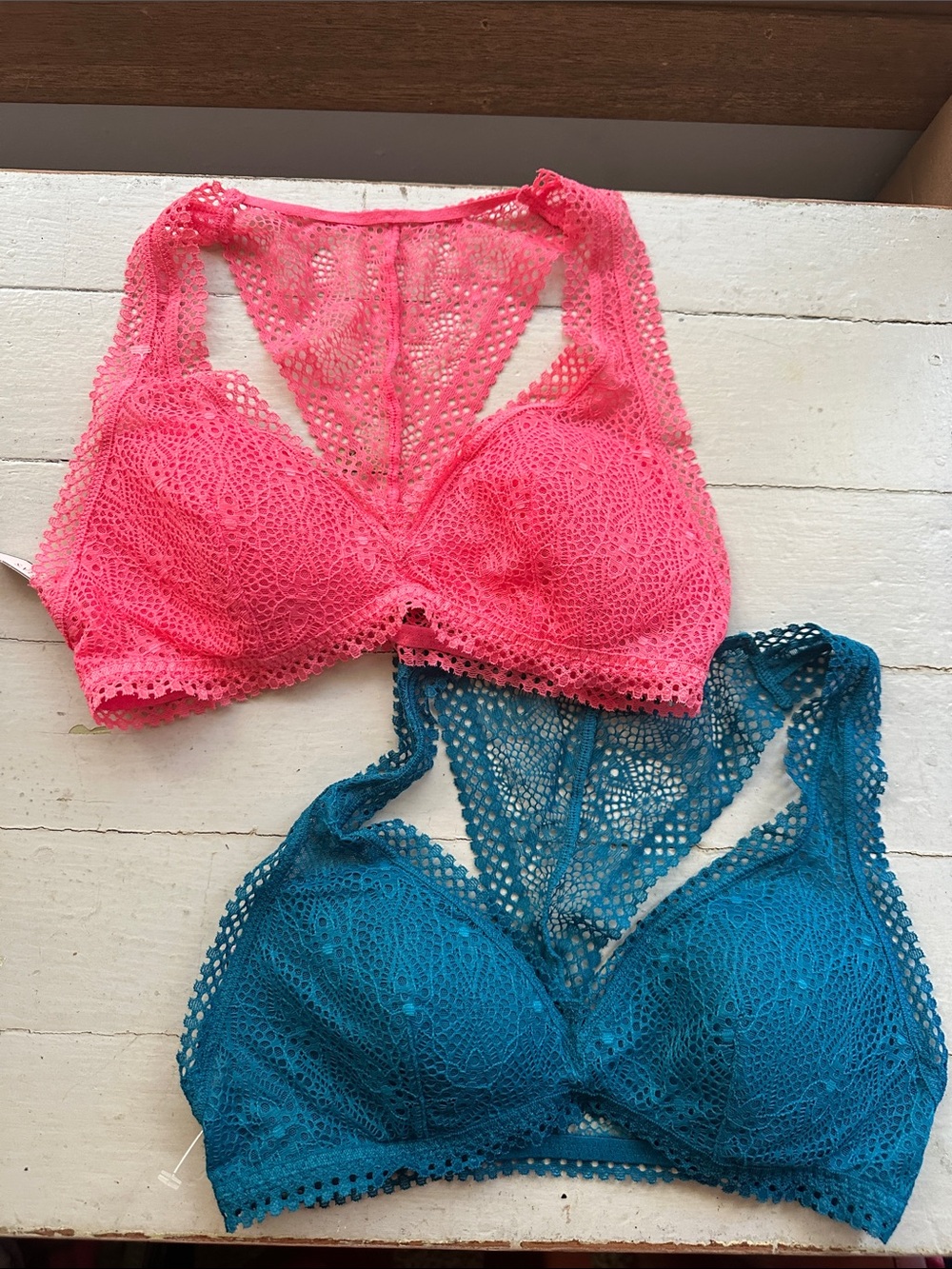 Victoria's Secret Lace Racerback Bralettes — Hot Pink & Teal